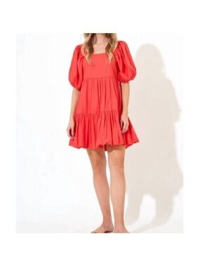Oliphant Women’s 🌹Red Puff Sleeve Tiered Mini Dress